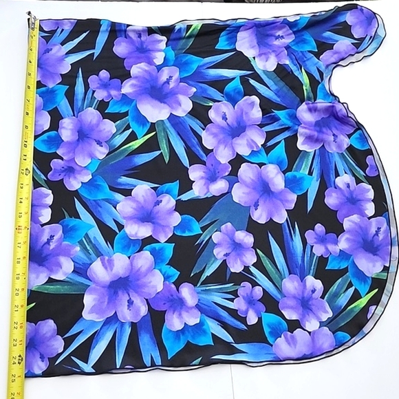 Sarong Beach Wrap Tropical Purple Blue Floral  Print Stretch Drape Knee-Length - Picture 6 of 7